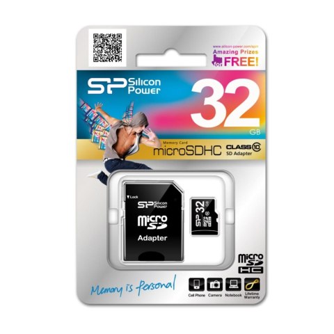Karta pamięci MicroSDHC Silicon Power 32GB Class 10 + adapter SILICON POWER Karta pamięci MicroSDHC Silicon Power 32GB Class 10 + adapter SILICON POWER