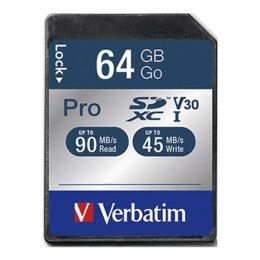 Karta pamięci SDXC Verbatim Pro U3 64GB (90/45 MB/s) Class 10 UHS-1 V30 Verbatim