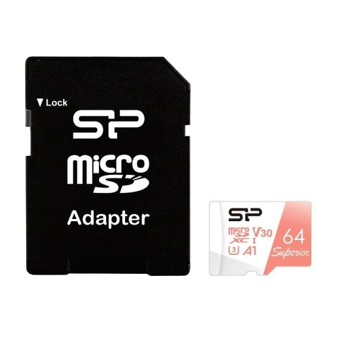 Karta pamięci Silicon Power microSDXC Superior 64GB V30 UHS-1 U3 A1 + ADAPTER SILICON POWER