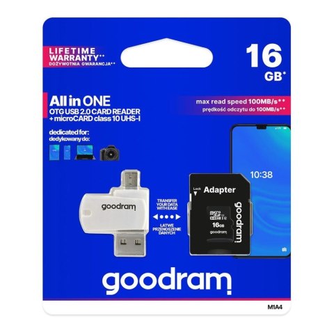 Karta pamięci microSDHC GOODRAM 16GB M1A4 UHS-I + Adapter Goodram Karta pamięci microSDHC GOODRAM 16GB M1A4 UHS-I + Adapter Goodram