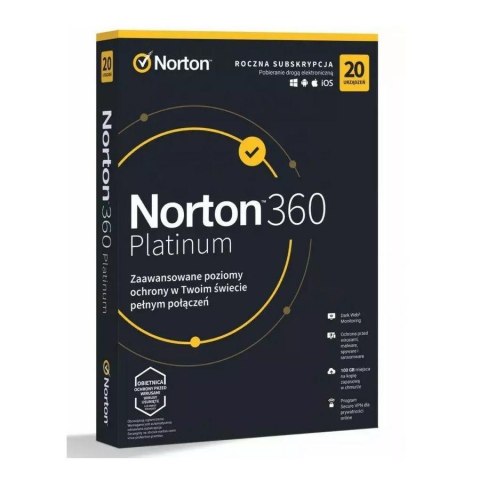 Oprogramowanie NORTON 360 PLATINUM 100GB PL 1 użytkownik 20 urządzeń NORTONLIFELOCK