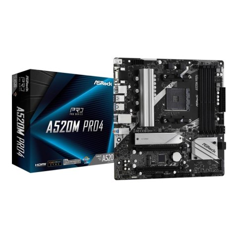 Płyta ASRock A520M Pro4 /AMD A520M/DDR4/SATA3/M.2/USB3.1/PCIe3.0/AM4/mATX ASRock