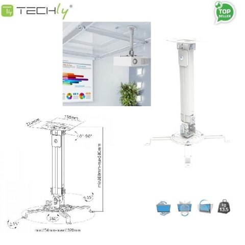 Ramię do projektora Techly 38-58 cm. 13,5kg, sufitowe, srebrne Techly