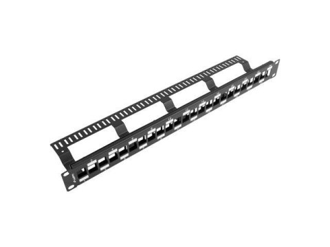 Patch panel pusty Lanberg PPKS-1224-B 24 port 1U 19" naprzemienny z organizerem do modułów keystone czarny LANBERG