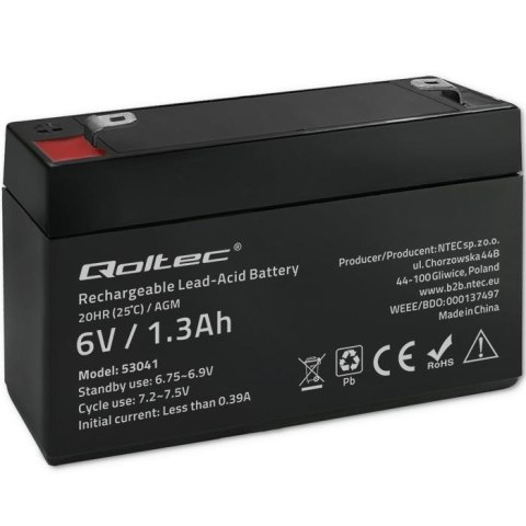 Akumulator AGM Qoltec 6V | 1.3Ah Qoltec