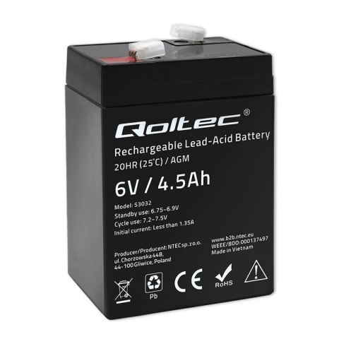 Akumulator AGM Qoltec 6V | 4.5Ah Qoltec Akumulator AGM Qoltec 6V | 4.5Ah Qoltec