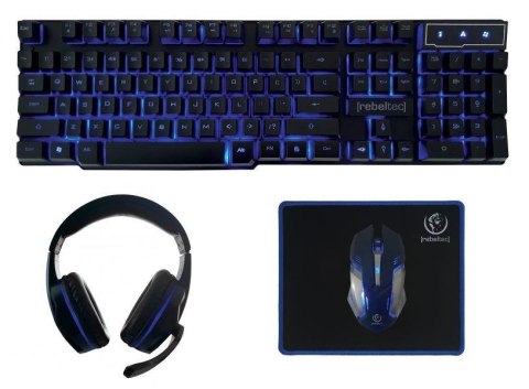 Zestaw przewodowy klawiatura + mysz + pad + słuchawki Rebeltec SHERMAN Gaming USB czarny podświetlany Rebeltec Zestaw przewodowy klawiatura + mysz + pad + słuchawki Rebeltec SHERMAN Gaming USB czarny podświetlany Rebeltec