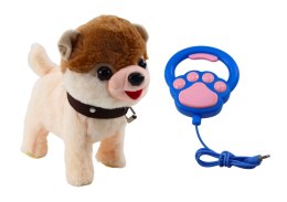 Pies Interaktywny Na Smyczy Chodzi Tańczy Śpiewa Biało Beżowy LEAN Toys