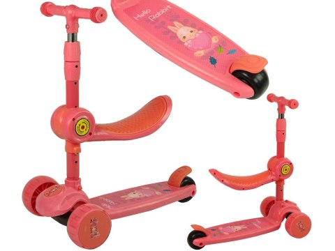 Hulajnoga Trójkołowa Balansowa Siodełko Różowa Muzyka Diody Królik LEAN Toys