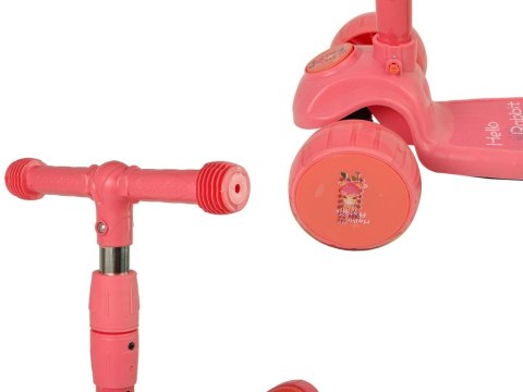 Hulajnoga Trójkołowa Balansowa Siodełko Różowa Muzyka Diody Królik LEAN Toys Hulajnoga Trójkołowa Balansowa Siodełko Różowa Muzyka Diody Królik LEAN Toys