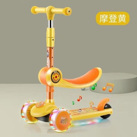 Hulajnoga Trójkołowa Balansowa Siodełko Żółte Muzyka Diody Wiewiórka LEAN Toys Hulajnoga Trójkołowa Balansowa Siodełko Żółte Muzyka Diody Wiewiórka LEAN Toys