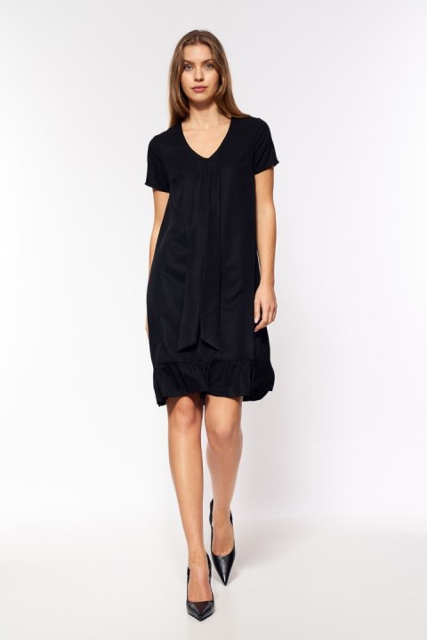 Sukienka Wiskozowa czarna sukienka z fontaziem S199 Black - Nife Nife