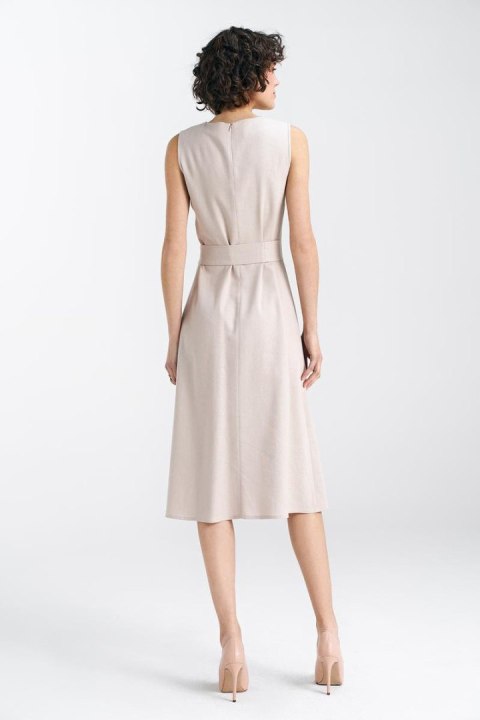 Sukienka lniana bez rękawów S237 Beige - Nife Nife Sukienka lniana bez rękawów S237 Beige - Nife Nife