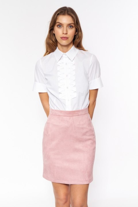 Biała koszula z plisami na dekolcie K67 White - Nife Nife Biała koszula z plisami na dekolcie K67 White - Nife Nife