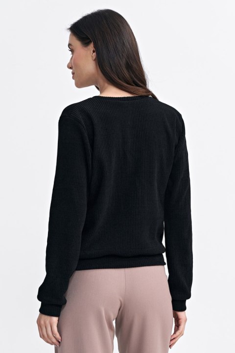 Bluza z dzianiny prążkowanej z długim rękawem BL08 Black - Nife Nife Bluza z dzianiny prążkowanej z długim rękawem BL08 Black - Nife Nife