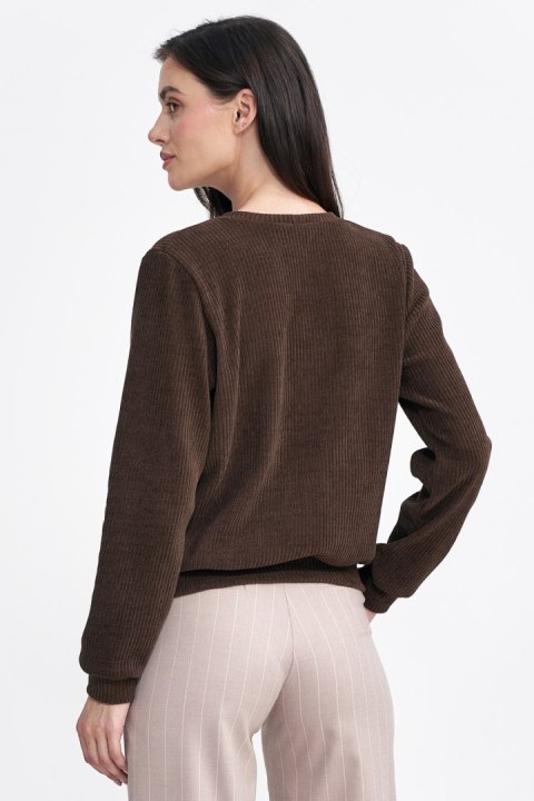 Bluza z dzianiny prążkowanej z długim rękawem BL08 Brown - Nife Nife Bluza z dzianiny prążkowanej z długim rękawem BL08 Brown - Nife Nife