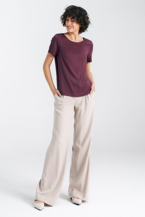 Bluzka basic z krótkim rękawem B160 Śliwka - Nife Nife