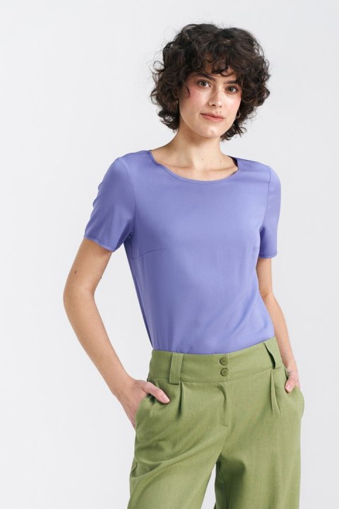 Bluzka basic z krótkim rękawem B160 Violet - Nife Nife Bluzka basic z krótkim rękawem B160 Violet - Nife Nife