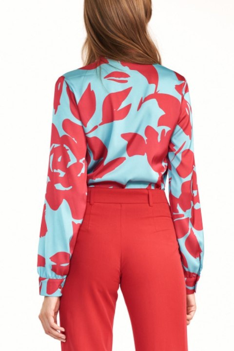 Bluzka z fontaziem w kwiaty B136 Turkus/Flowers - Nife Nife Bluzka z fontaziem w kwiaty B136 Turkus/Flowers - Nife Nife