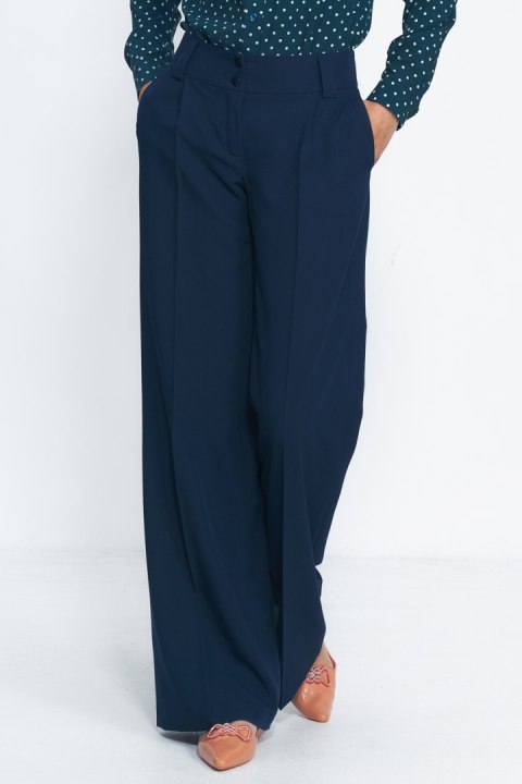 Granatowe spodnie typu wide leg SD81 Navy - Nife Nife