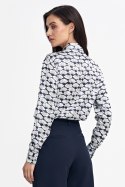 Satynowa koszula body K83 Navy/Wzór - Nife Nife