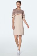 Sukienka Prosta sukienka z kieszeniami w beżową kratę S160 Beige/Krata - Nife Nife
