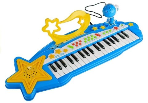 Duży Keyboard 37 Klawiszy MP3 + Mikrofon Niebieski LEAN Toys Duży Keyboard 37 Klawiszy MP3 + Mikrofon Niebieski LEAN Toys