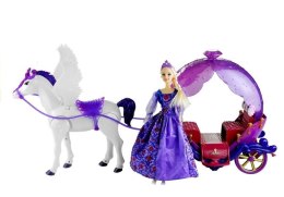 Zestaw Lalka w Karocy Koń do Czesania Dźwięki Fiolet LEAN Toys