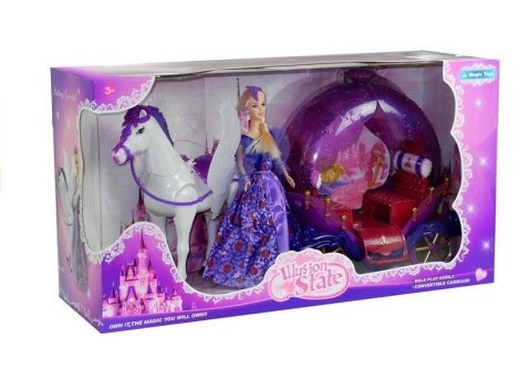 Zestaw Lalka w Karocy Koń do Czesania Dźwięki Fiolet LEAN Toys Zestaw Lalka w Karocy Koń do Czesania Dźwięki Fiolet LEAN Toys