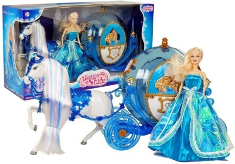 Zestaw Lalka w Karocy Koń do Czesania Niebieska LEAN Toys Zestaw Lalka w Karocy Koń do Czesania Niebieska LEAN Toys