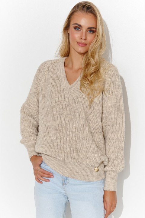 Sweter Damski Model S140 Beige Melange - Makadamia Makadamia