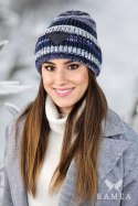 MUSCARI zimowa czapka damska w paski z cekinami kolor jeans - Kamea Kamea