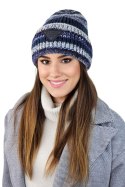 MUSCARI zimowa czapka damska w paski z cekinami kolor jeans - Kamea Kamea