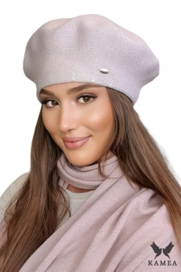 ARKADIA beret damski w pepitkę kolor różowy - Kamea Kamea