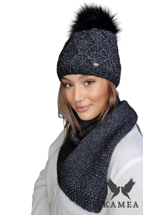 FREZJA-KOMPLET damski zimowy merino wool kolor czarny multi - Kamea Kamea