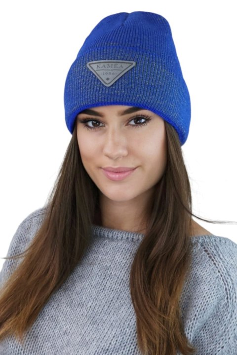 NAOMI beanie czapka zimowa z aplikacją kolor niebieski - Kamea Kamea