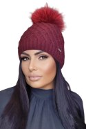 SHAKTI-natural pompon czapka damska kolor bordowy - Kamea Kamea