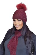 SHAKTI-natural pompon czapka damska kolor bordowy - Kamea Kamea