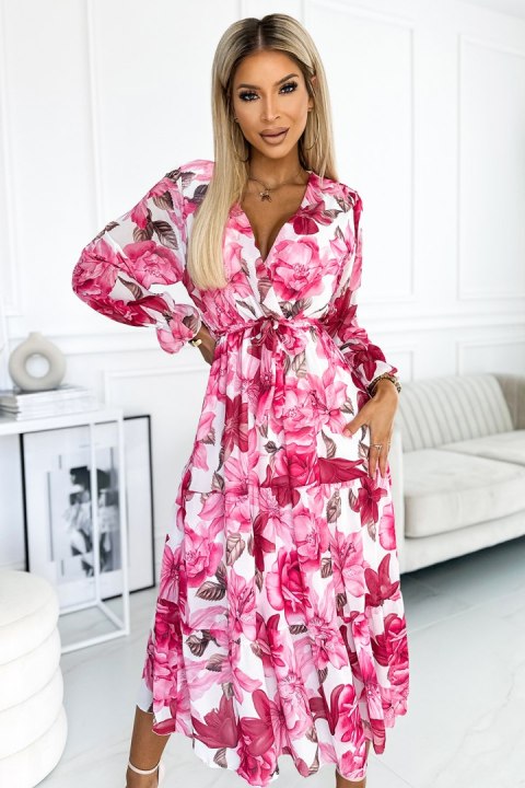 Sukienka Model 436-1 Valentina Pink Rose/White - Numoco Numoco Sukienka Model 436-1 Valentina Pink Rose/White - Numoco Numoco